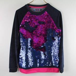 Desigual Navy Blue Pink Reversible Sequin Sweatshirt Girls 13 14 XL